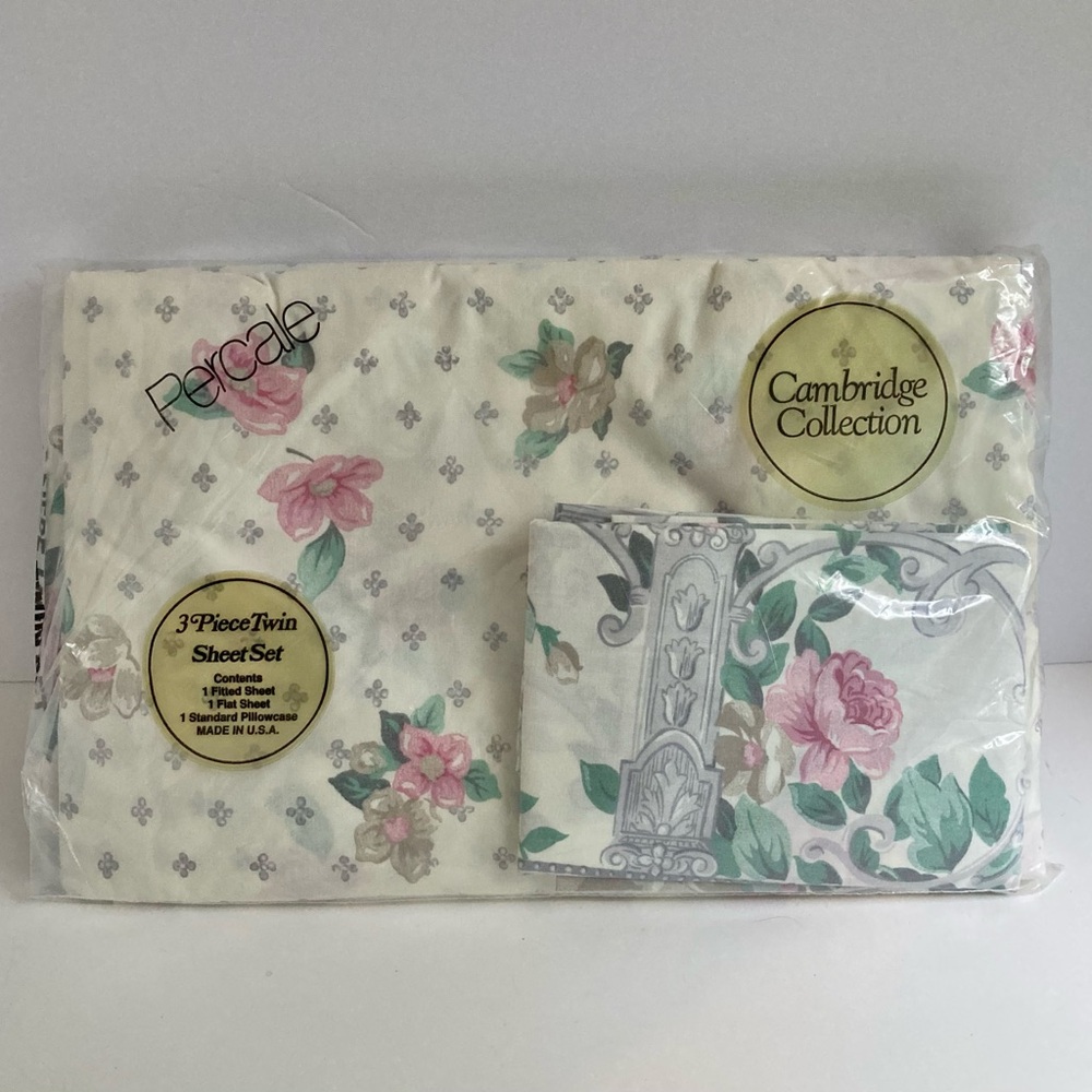 Vintage Cambridge Collection Percale Twin Sheet Set Original Package Cottage - Picture 2 of 6